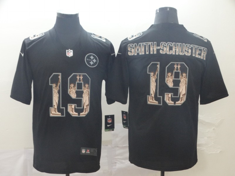 Nike Steelers 19 JuJu Smith Schuster Black Statue of Liberty Limited Jersey