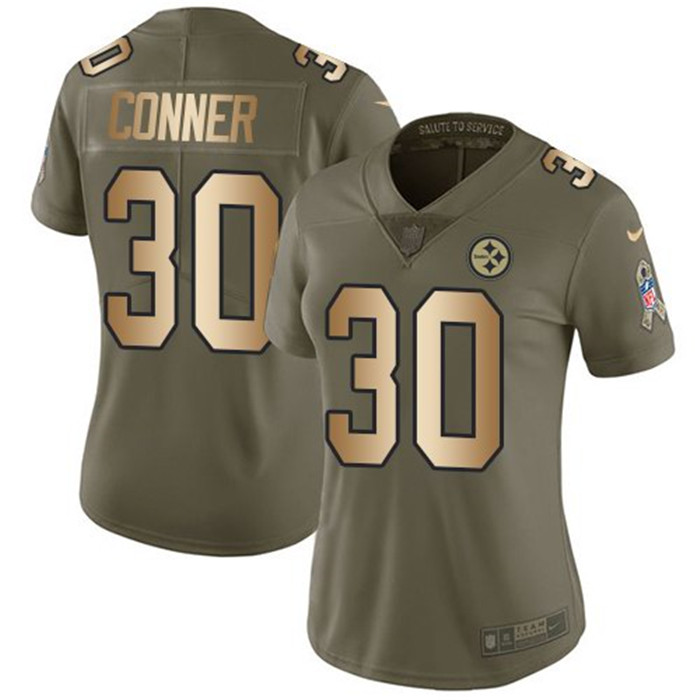  Steelers 30 James Conner Olive Gold Women Salute To Service Limited Jersey