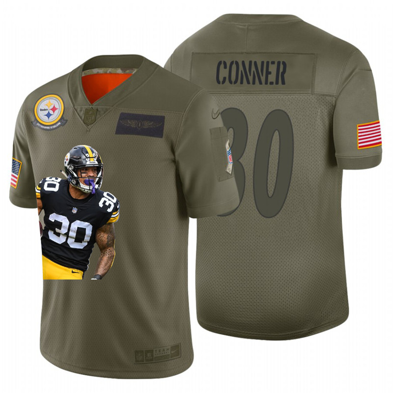 Nike Steelers 30 James Conner Olive Player Name Logo Limited Jersey