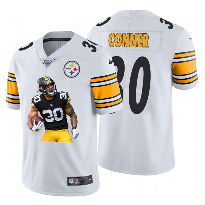 Nike Steelers 30 James Conner White Player Name Logo 100th Season Limited Jersey