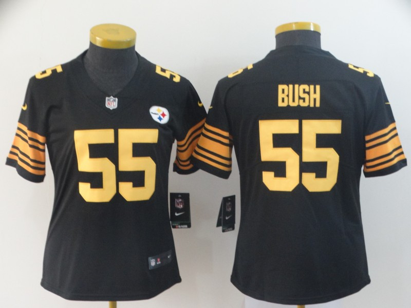 Nike Steelers 55 Devin Bush Black Women Color Rush Limited Jersey