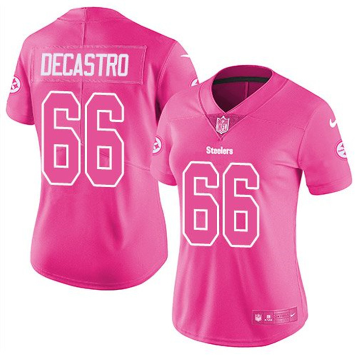  Steelers 66 David DeCastro Pink Women Rush Limited Jersey