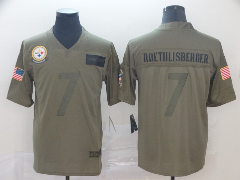 Nike Steelers 7 Ben Roethlisberger 2019 Olive Salute To Service Limited Jersey
