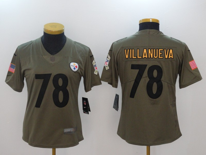  Steelers 78 Alejandro Villanueva Olive Women Salute To Service Limited Jersey