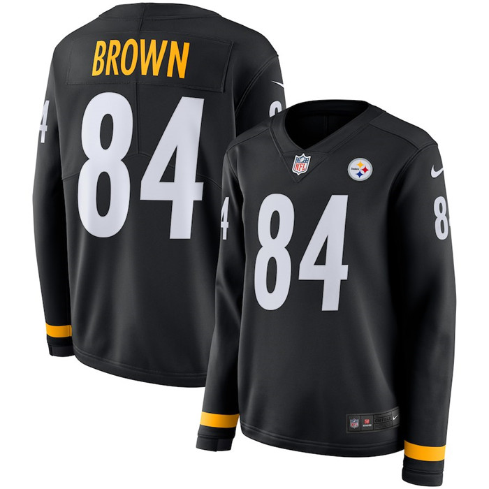 Steelers 84 Antonio Brown Black Women Long Sleeve Limited Jersey