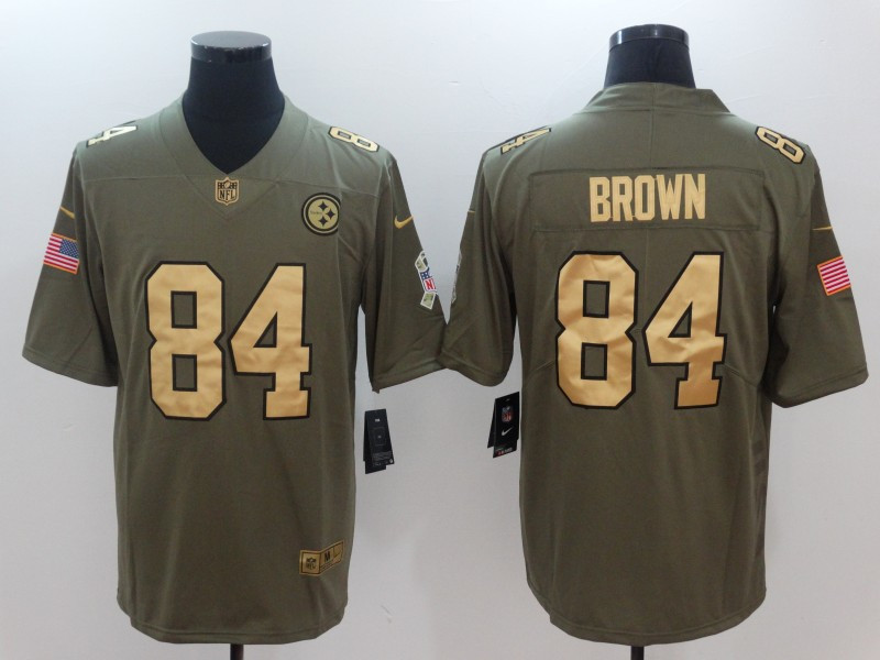  Steelers 84 Antonio Brown Olive Gold Salute To Service Limited Jersey