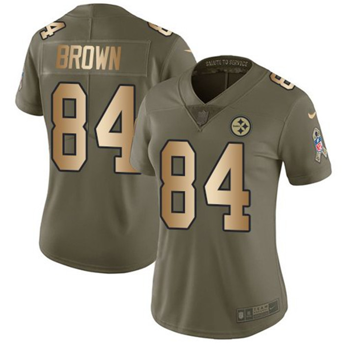  Steelers 84 Antonio Brown Olive Gold Women Salute To Service Limited Jersey