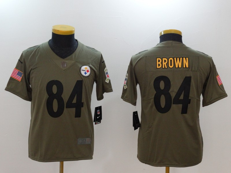  Steelers 84 Antonio Brown Youth Olive Salute To Service Limited Jersey