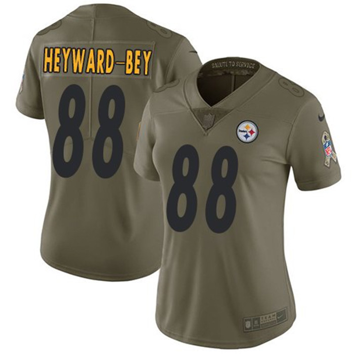  Steelers 88 Darrius Heyward Bey Olive Women Salute To Service Limited Jersey