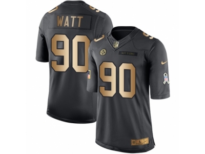  Steelers 90 T J Watt Black Stitched NFL Limited Gold Salute to Service Jersey