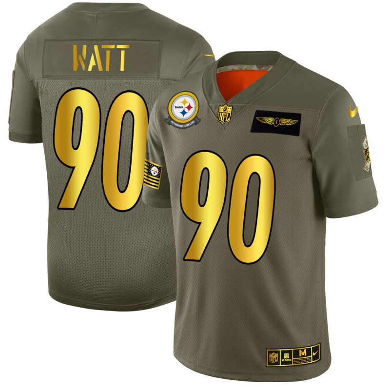 Nike Steelers 90 T.J. Watt 2019 Olive Gold Salute To Service Limited Jersey