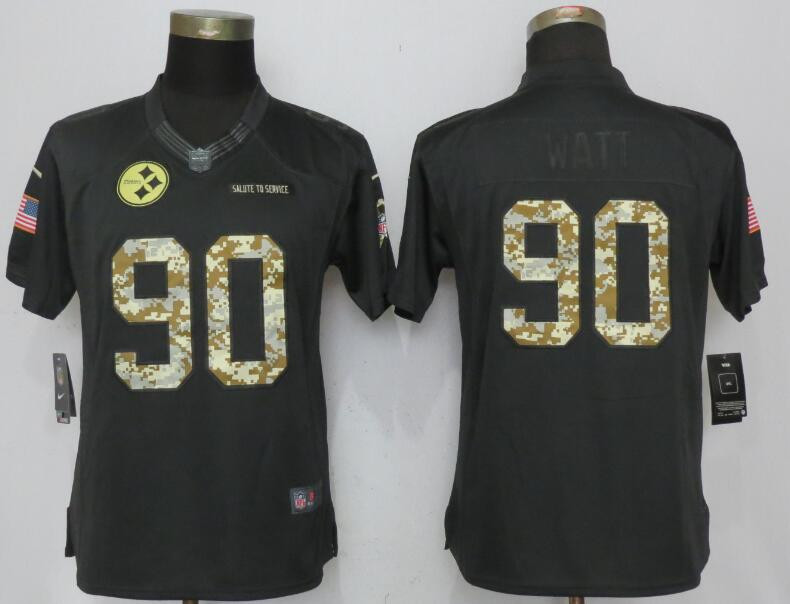  Steelers 90 T.J. Watt Anthracite Women Salute to Service Limited Jersey