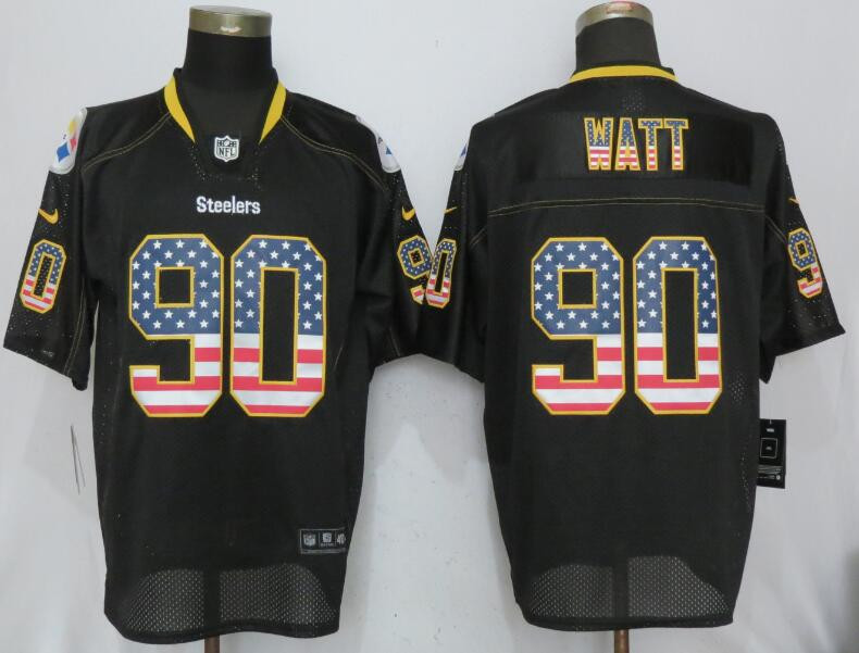  Steelers 90 T.J. Watt Black USA Flag Fashion Elite Jersey