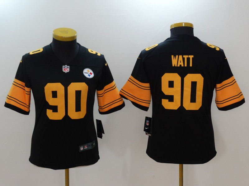  Steelers 90 T.J. Watt Black Women Color Rush Limited Jersey