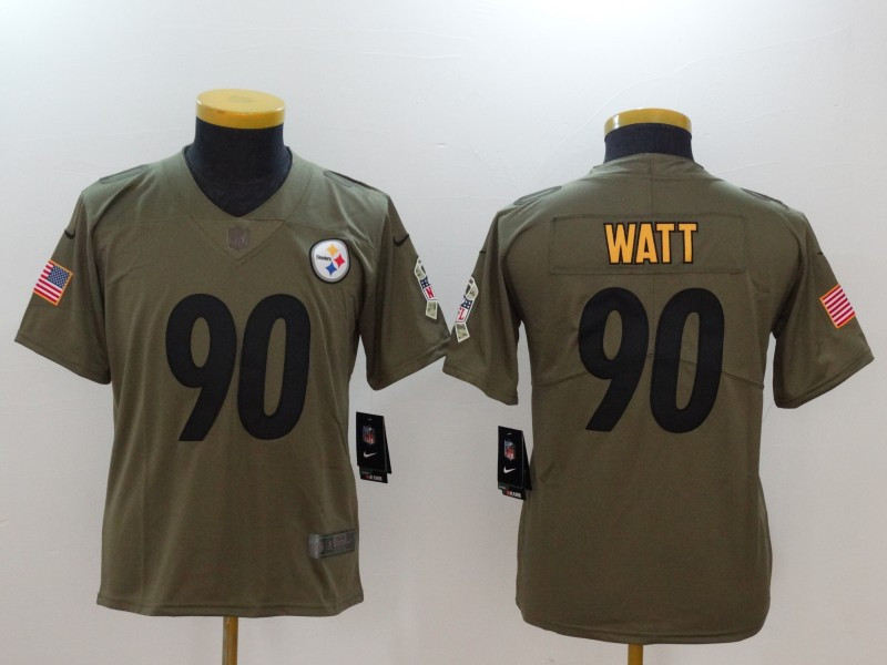  Steelers 90 T.J. Watt Youth Olive Salute To Service Limited Jersey