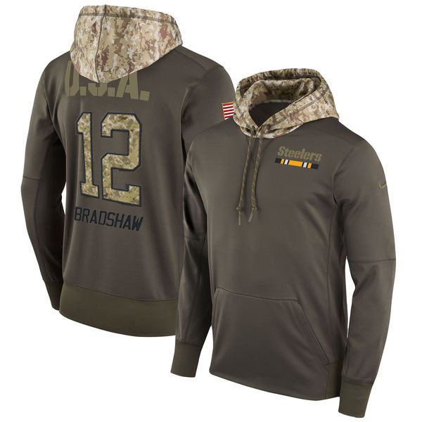  Steers 12 Terry Bradshaw Olive Salute To Service Pullover Hoodie