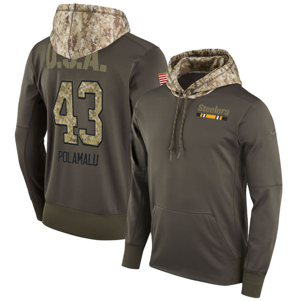  Steers 43 Troy Polamalu Olive Salute To Service Pullover Hoodie