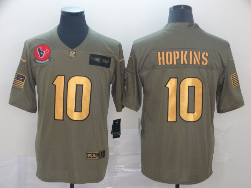 Nike Texans 10 DeAndre Hopkins 2019 Olive Gold Salute To Service Limited Jersey