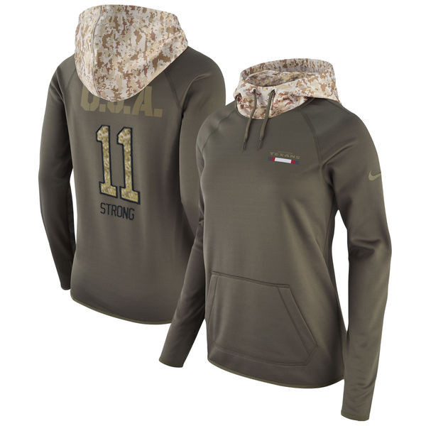  Texans 11 Jaelen Strong Olive Women Salute To Service Pullover Hoodie
