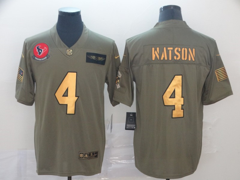 Nike Texans 4 Deshaun Watson 2019 Olive Gold Salute To Service Limited Jersey