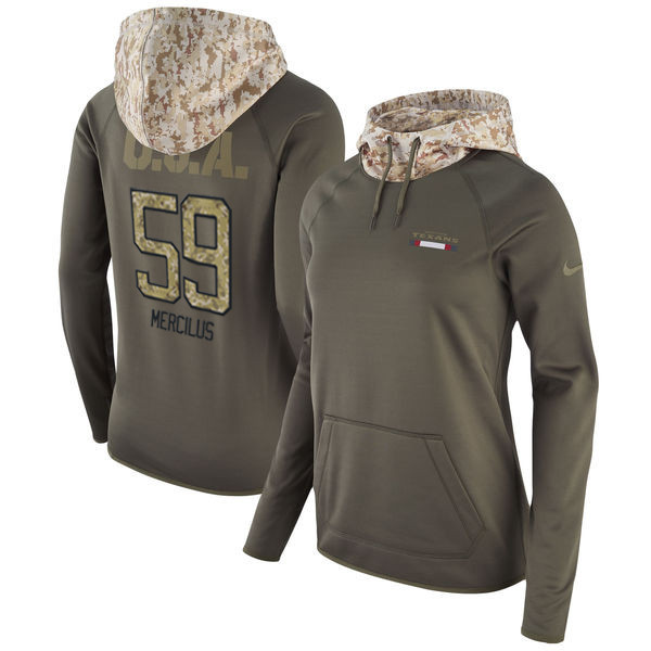  Texans 59 Whitney Mercilus Olive Women Salute To Service Pullover Hoodie
