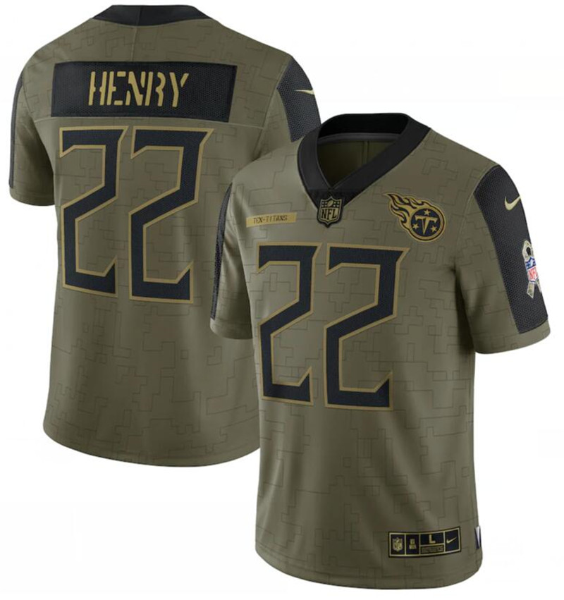 Nike Titans 22 Derrick Henry Olive 2021 Salute To Service Limited Jersey