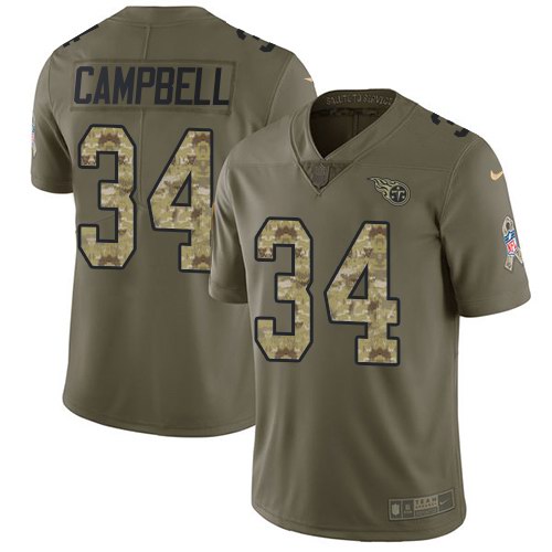  Titans 34 Earl Campbell Olive Camo Salute To Service Limited Jersey