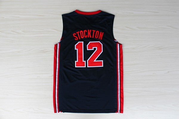  USA 1992 Olympic Dream Team One 12 John Stockton Retro Blue Basketball Jerseys