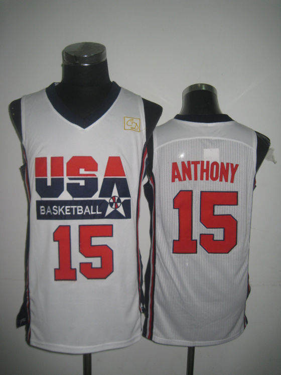  USA 1992 Olympic Dream Team One 15 Carmelo Anthony White Retro Basketball Jersey