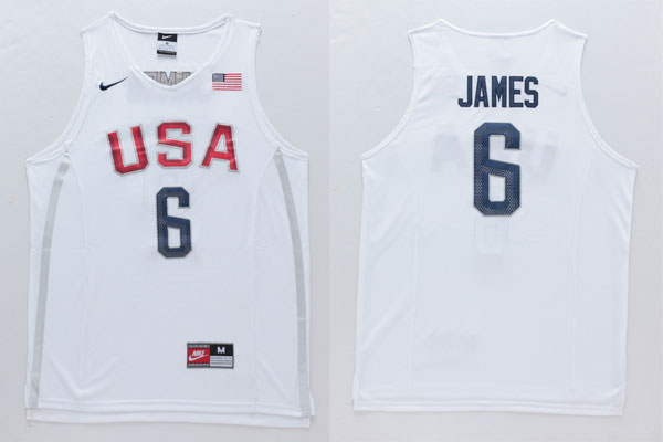  USA 2016 Olympic Dream Team Twelve 6 LeBron James White Basketball Jersey