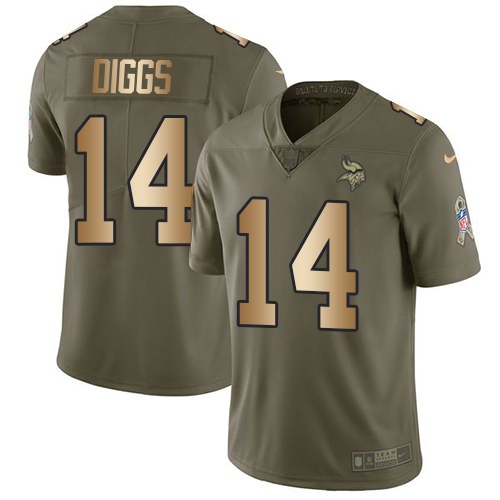  Vikings 14 Stefon Diggs Olive Gold Salute To Service Limited Jersey