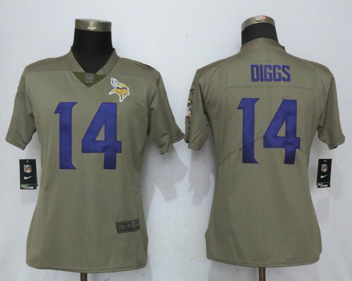  Vikings 14 Stefon Diggs Olive Women Salute To Service Limited Jersey