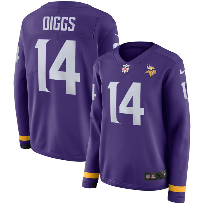  Vikings 14 Stefon Diggs Purple Women Long Sleeve Limited Jersey
