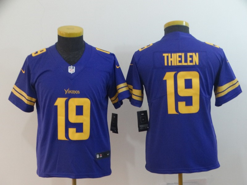  Vikings 19 Adam Thielen Purple Youth Color Rush Limited Jersey