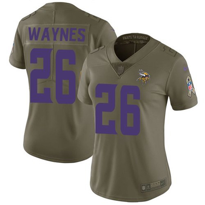  Vikings 26 Trae Waynes Olive Women Salute To Service Limited Jersey