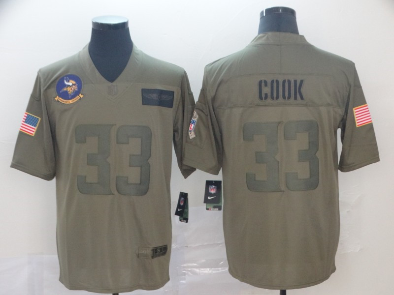 Nike Vikings 33 Dalvin Cook 2019 Olive Salute To Service Limited Jersey