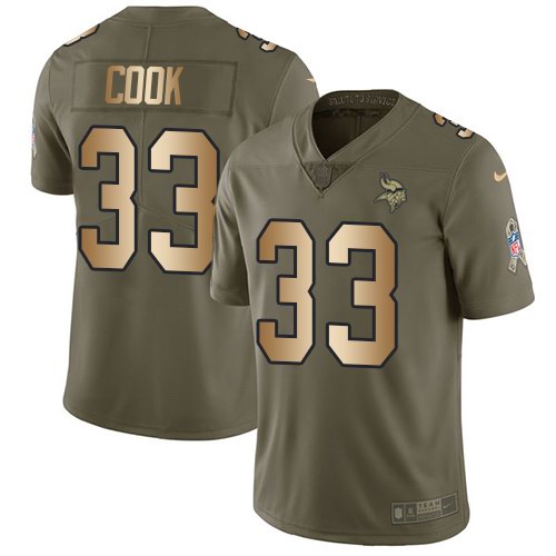  Vikings 33 Dalvin Cook Olive Gold Salute To Service Limited Jersey