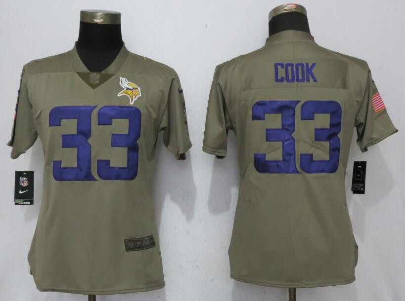  Vikings 33 Dalvin Cook Olive Women Salute To Service Limited Jersey