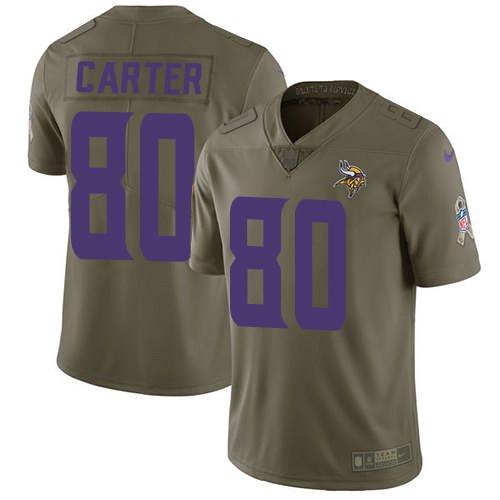  Vikings 80 Cris Carter Olive Salute To Service Limited Jersey