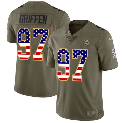  Vikings 97 Everson Griffen Olive USA Flag Salute To Service Limited Jersey