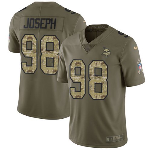  Vikings 98 Linval Joseph Olive Camo Salute To Service Limited Jersey