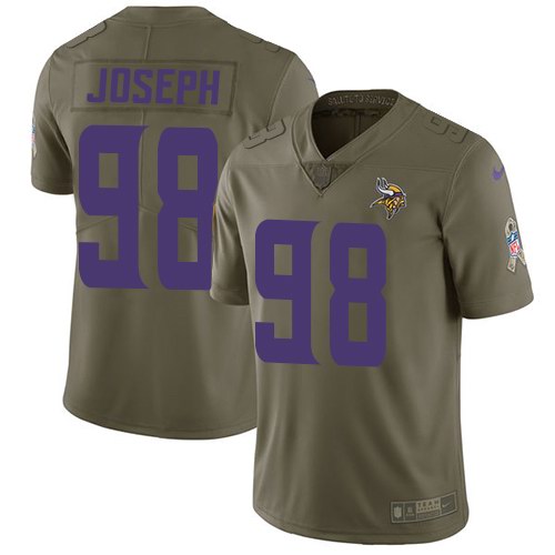  Vikings 98 Linval Joseph Olive Salute To Service Limited Jersey