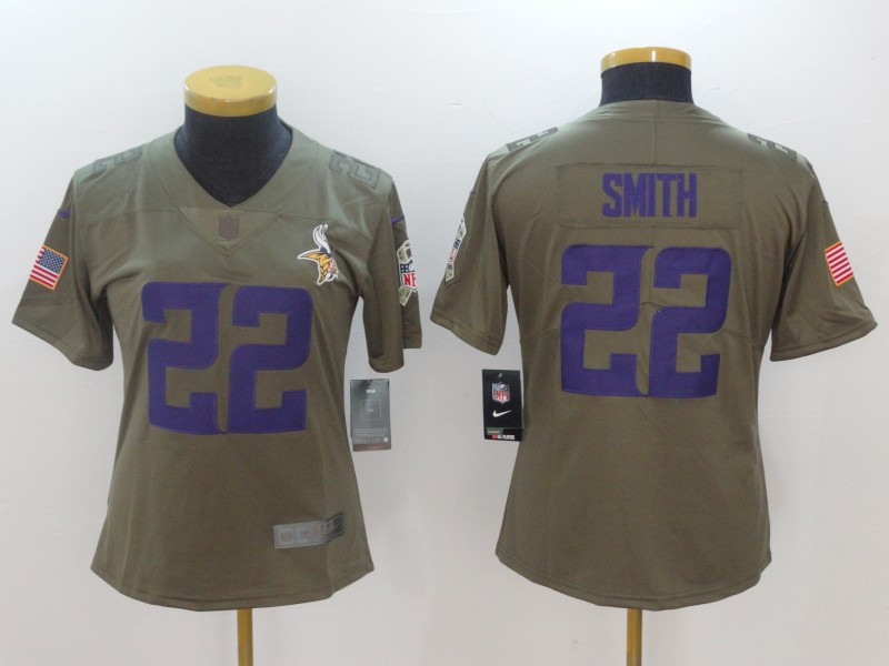  Vkings 22 Harrison Smith Women Olive Salute To Service Limited Jersey