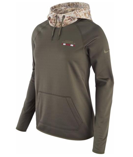  Women's Arizona Cardinals Olive Salute to Service Sideline Therma Pullover Hoodie