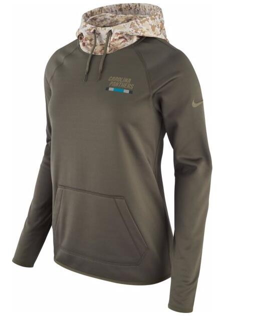  Women's Carolina Panthers Olive Salute to Service Sideline Therma Pullover Hoodie