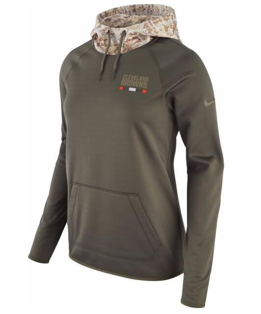  Women's Cleveland Browns Olive Salute to Service Sideline Therma Pullover Hoodie