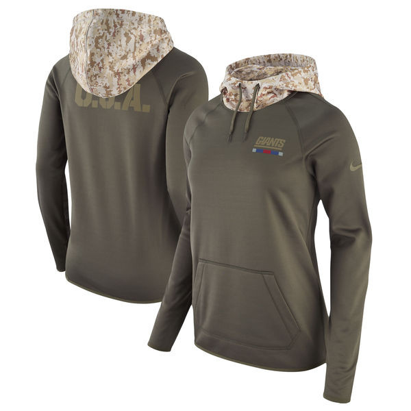  Women's New York Giants Olive Salute to Service Sideline Therma Pullover Hoodie