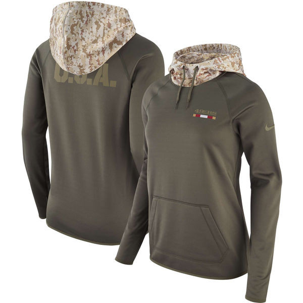  Women's San Francisco 49ers Olive Salute to Service Sideline Therma Pullover Hoodie