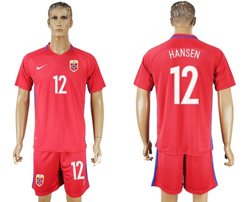 Norway 12 Hansen Home Soccer Country Jersey