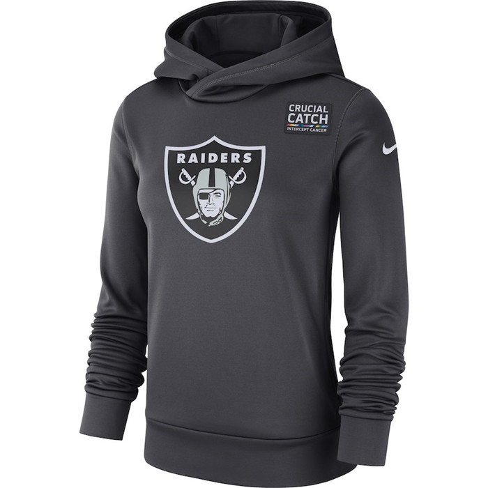 Oakland Raiders Anthracite Women's  Crucial Catch Performance Hoodie